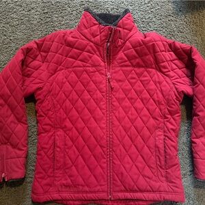 Columbia Deep Red Quilted Jacket with Faux Fur Collar
